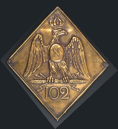 null Plaque de shako losangée du 102e régiment d'infanterie de ligne modèle 1806/1810...