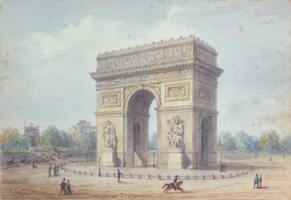 Gaspard Gobaut dessin aquarellé signé en haut à gauche : "Gobaut" : l'Arc de Triomphe...