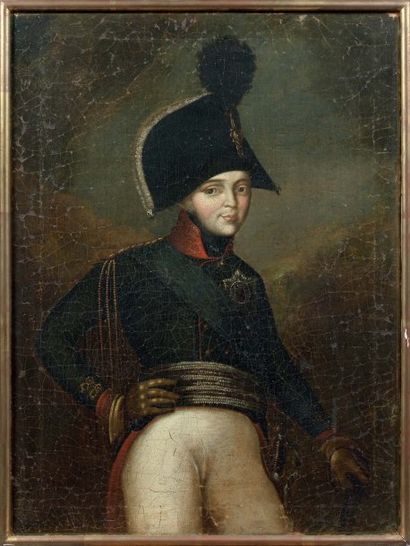 null Huile sur toile : portrait du Tzar Alexandre 1er ; cadre à baguette dorée ;...