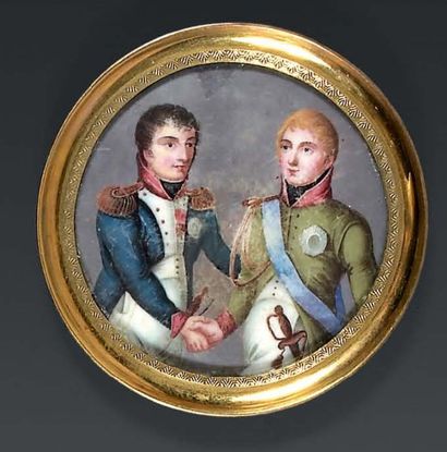 null Miniature ronde sur émail : entrevue de l'Empereur Napoléon 1er et du Tzar Alexandre...