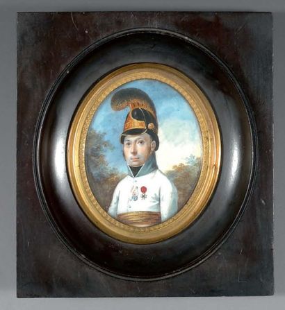 null Belle miniature ovale sur ivoire : portrait d'Adalberth Suchy en tenue d'officier...