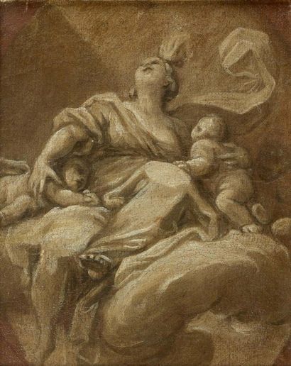 Domenico PIOLA (Gênes 1627 - 1703) La Charité Toile en grisaille 24,5 x 19,5 cm