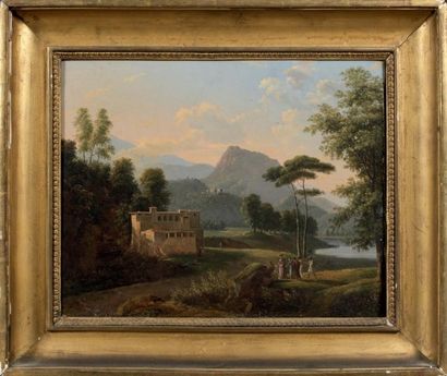 Attribué à Jean Victor BERTIN (1767 - 1842) Paysage d'Italie Toile 33 x 40,5 cm