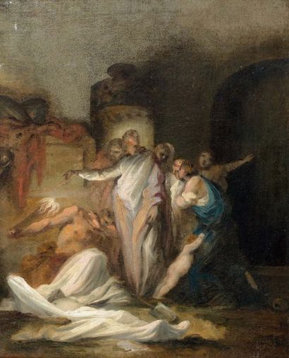 Attribué à Jean Baptiste DESHAYS ( 1729 - 1765) La Résurrection de Lazare Toile 41...