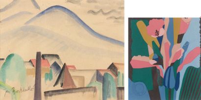 Jean BURKHALTER (1895-1984) Composition avec arbres, gouache, signée en bas à droite...