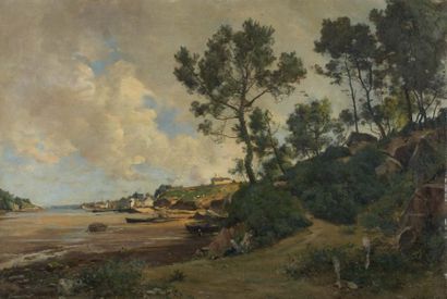 Emmanuel LANSYER (1835-1893) Côte rocheuse en Bretagne - 1898 Huile sur toile, signée...