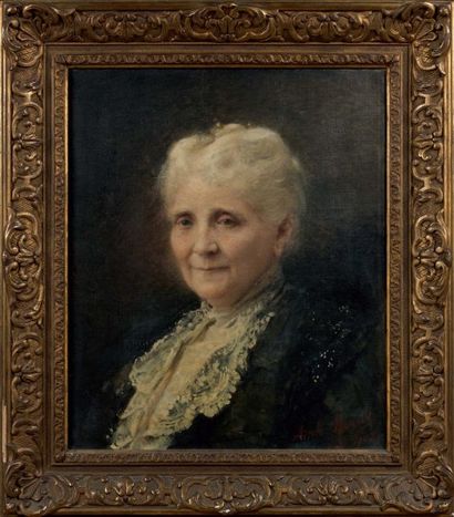 Aimé MOROT (1850-1913) Portrait de femme au jabot de dentelle (Mme Rimbaud) - 1908...