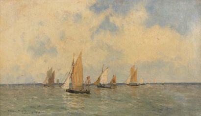 Frank Myers BOGGS (1855-1926) Honfleur, flottille de pêche - 1898 Huile sur toile,...