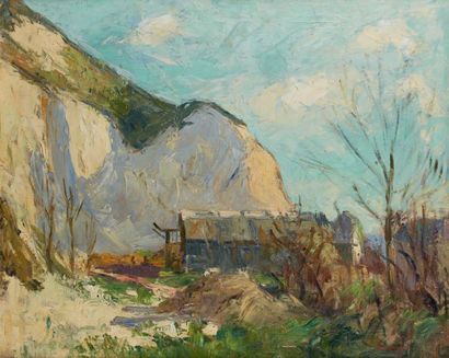 Maurice VAUMOUSSE (1876-1961) Falaise en bord de Seine Huile sur toile, signée en...