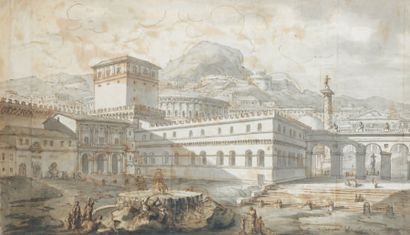 René de CHANCOURTOIS (1757-1817) Palazzo di Venezia à Rome Encre et lavis, signé...