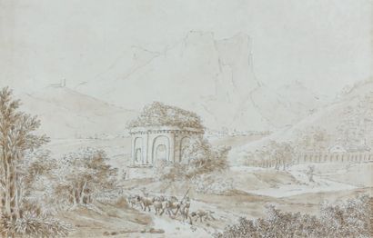 Attribué à François-André VINCENT (Paris 1746 - 1816) Un paysage montagneux avec...