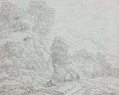 Franz Innocenz Joseph KOBELL (1749-1822) Paysage de roches aux promeneurs Pierre...