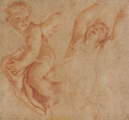 Carlo CIGNANI (Bologne 1628 - Forli 1719) Etudes de deux anges Sanguine 19,2 x 20,4...