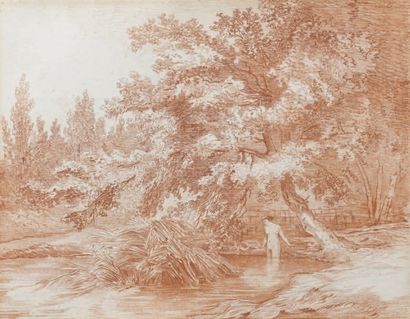 Jean - Baptiste VALLIN (Paris 1760 - après 1831) Baigneuse dans un paysage avec un...