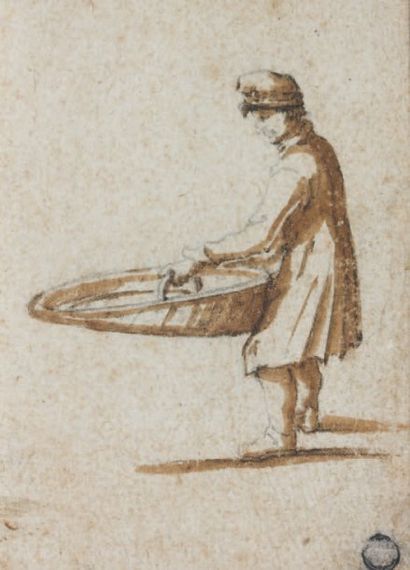 Attribué à Jaques CALLOT (1592 - 1635) Une figure debout portant un panier Pierre...