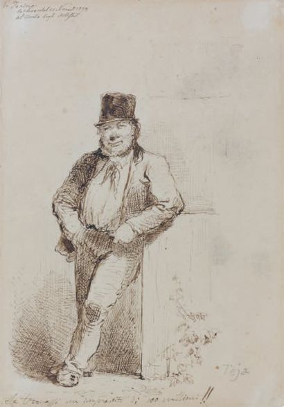 Casimiro TEJA (Turin 1830 - 1897) Caricature d'un artiste Plume et encre brune, signée...