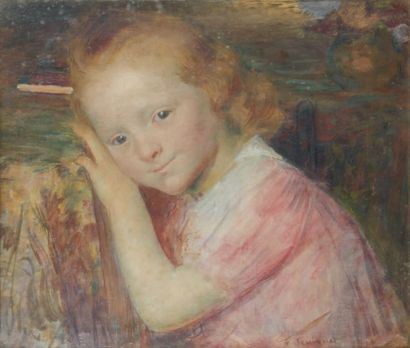 François Joseph GUIGUET (Corbelin 1860 - 1937) Portrait d'une petite fille à la robe...