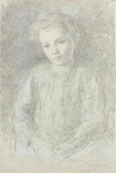 François Joseph GUIGUET (Corbelin 1860 - 1937) Portrait de petite fille Crayon noir...