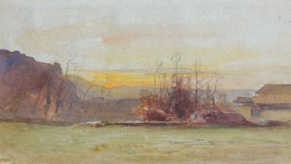 François Auguste RAVIER (Lyon 1814 - Morestel 1895) Paysage d'hiver aux grands arbres...
