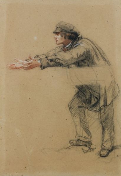 Isidore PILS (Paris 1813 - Douarnenez 1875) Homme aux mains tendues Crayon noir,...
