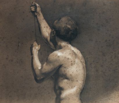 Attribué à Jean-François MILLET Etude masculine (1838) Fusain avec rehaut de craie...
