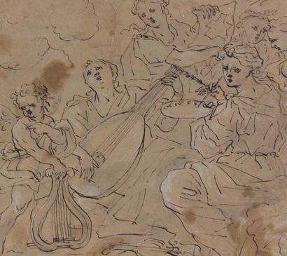 Ecole BOLONAISE du XVIIIème siècle Allégorie des Arts Plume et encre noire 21,5 x...