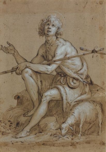 Abraham BLOEMAERT (Dordrecht 1566 - Utrecht 1651) Saint Jean-Baptiste Plume et encre...