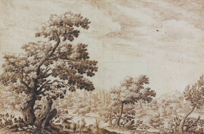Ercole BAZZICALUVA (Pise vers 1600 - Florence vers 1661?) Paysage toscan avec berger...