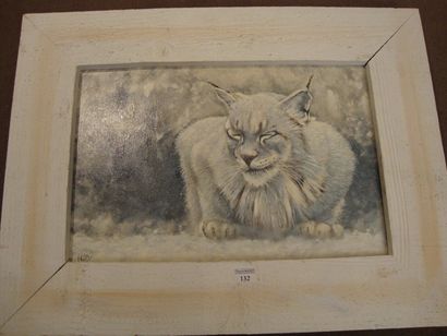 Georges ROSSI Lynx de Sibérie Huile sur toile marouflée sur carton, signée en bas...