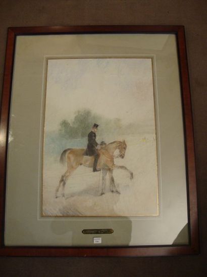 John Lewis BROWN Cavalier et son lad Pastel, signé en bas à droite Dim. 49 x 34 ...