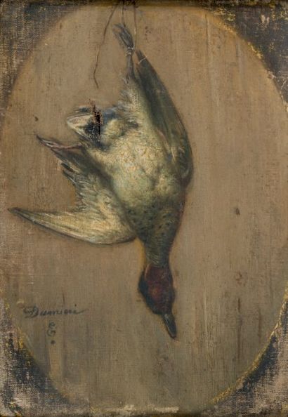 Emilio DUMINI Nature morte au canard sauvage Huile sur toile, signée en bas à gauche...
