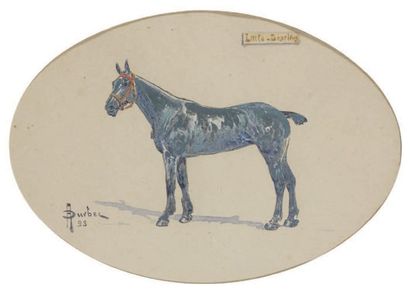 A.DURBEC Portrait de cheval Aquarelle sur papier signée et datée 23 en bas à gauche,...