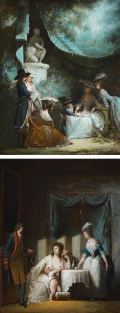 Attribué à Jean Baptiste HILAIRE (1753 - 1822) Assemblée galante dans un parc Une...