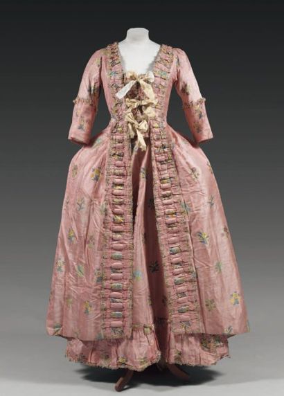 null Robe à la française complète, vers 1760-1770, constituée d'un manteau à plis...