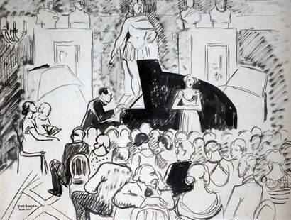 BRAYER Yves (1907-1990) « Un concert à la villa Médicis, profil en bas de Paul Landowski,...