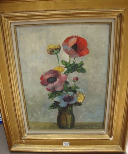 LELEU Jules (1883-1961) « Bouquet de fleurs au vase ». Huile sur isorel. Signée en...