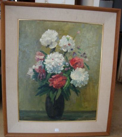 LELEU Jules (1883-1961) « Vase aux fleurs ». Huile sur isorel. Signée en bas à droite....