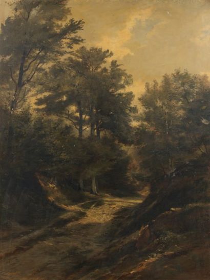 Adolphe VIOLET LEDUC (1817-1878) Le bois des Metz Huile sur toile. 90 x 120 cm. (Soulèvements...