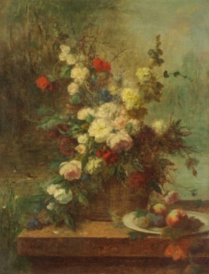 Jean-Alexandre COUDER (1880-1879) Bouquet de fleurs Huile sur toile, signée en bas...