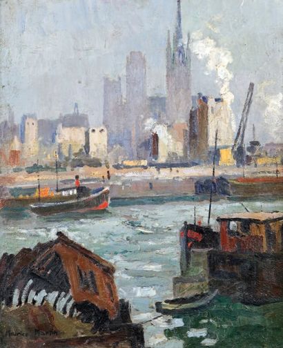 Maurice MARTIN (1894-1978) Les quais en bord de Seine Huile sur toile, signée en...
