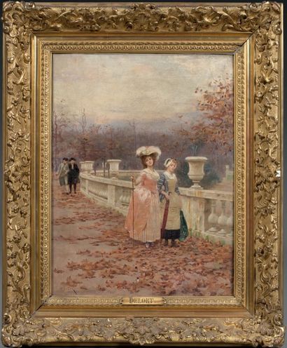 Charles-Edouard DELORT (1841 - 1895) Promenade en automne Huile sur toile, signée...