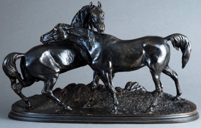 Pierre-Jules MÊNE (1810-1879) Accolade n° 3 (Tachiani et Nedjibé) Bronze à patine...