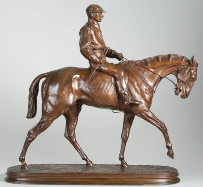 Pierre-Jules MÊNE (1810-1879) Jockey (Vainqueur du Derby) Bronze à patine brun-rouge...