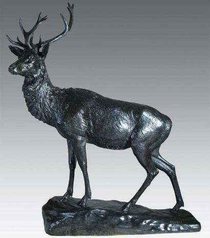 Georges GARDET (1863-1939) Cerf de "Cerf et biche"- Petit modèle. (1907) Bronze à...
