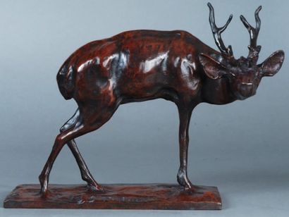 Guido RIGHETTI (1875-1958) Cerf n°2 Bronze à patine brun rouge richement nuancé....