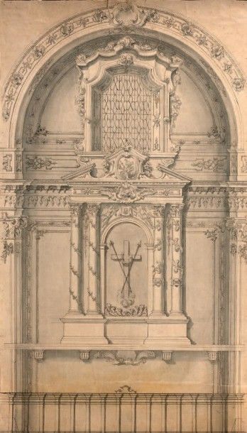 Ecole du SUD de l'ALLEMANDE du XVIIIème siècle 
Projet de décor d'autel
Plume et...