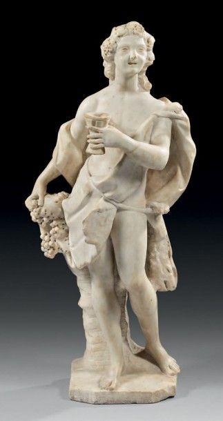 null Statue en marbre blanc de Carrare représentant Bacchus tenant des pampres de...