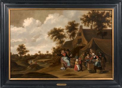 Thomas van APSHOVEN (Anvers 1622 – 1664) 
Le goûter des enfants devant l'auberge
Panneau...