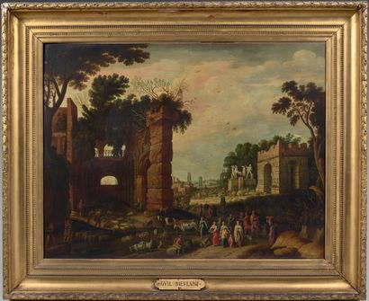 Guilliam van NIEULANDT (Anvers 1584 - Amsterdam 1635) 
Vue du forum romain avec Eliezer...