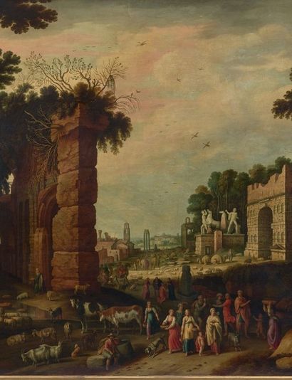 Guilliam van NIEULANDT (Anvers 1584 - Amsterdam 1635) 
Vue du forum romain avec Eliezer...
